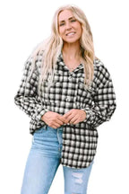 Shackets Plaid Button-Up Tunic Shacket with Pockets