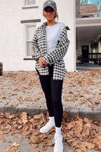 Shackets Plaid Button-Up Tunic Shacket with Pockets