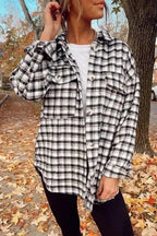 Shackets Plaid Button-Up Tunic Shacket with Pockets