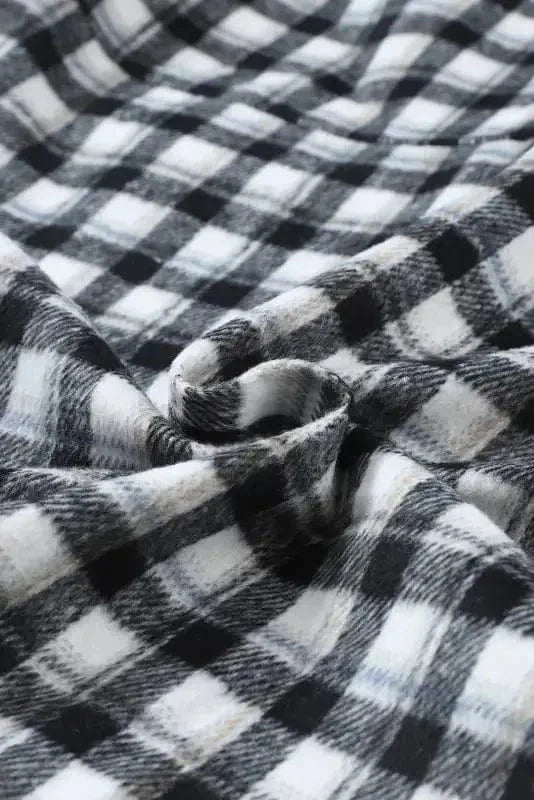 Shackets Plaid Button-Up Tunic Shacket with Pockets