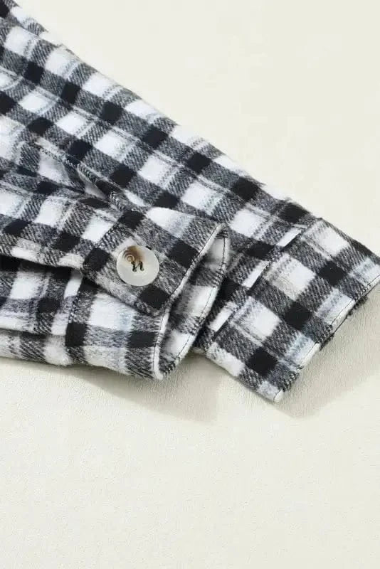 Shackets Plaid Button-Up Tunic Shacket with Pockets