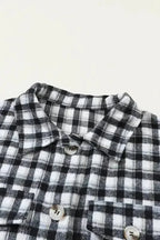 Shackets Plaid Button-Up Tunic Shacket with Pockets