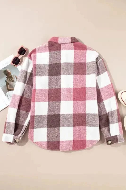 Shackets Plaid Color Block Button Down Jacket