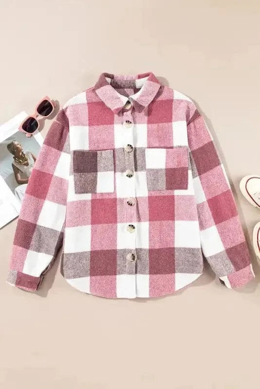Shackets Plaid Color Block Button Down Jacket
