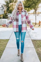 Shackets Plaid Color Block Button Down Jacket