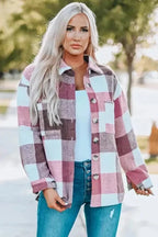 Shackets Plaid Color Block Button Down Jacket