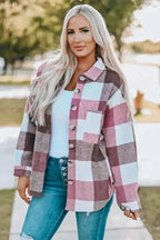 Shackets Plaid Color Block Button Down Jacket