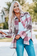 Shackets Plaid Color Block Button Down Jacket