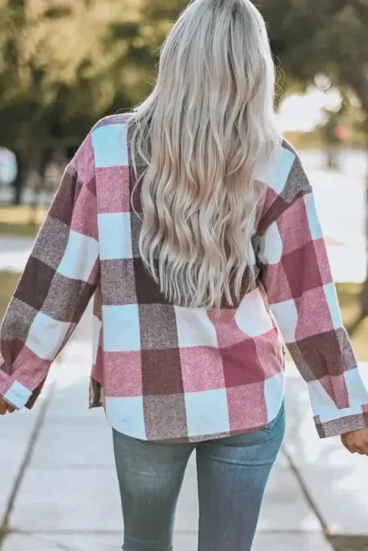 Shackets Plaid Color Block Button Down Jacket
