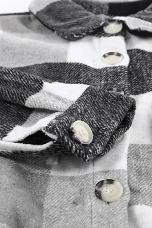 Shackets Plaid Color Block Button Down Jacket