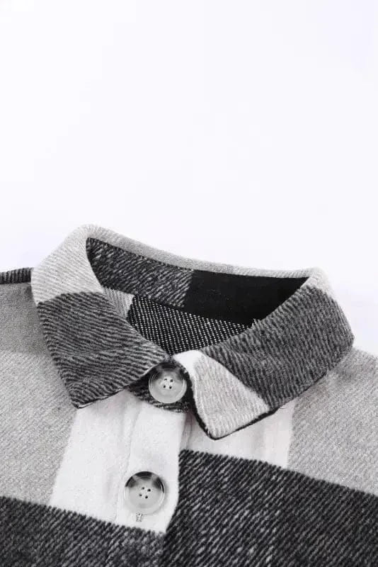 Shackets Plaid Color Block Button Down Jacket