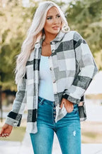 Shackets Plaid Color Block Button Down Jacket