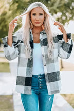 Shackets Plaid Color Block Button Down Jacket