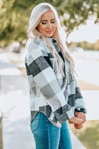 Shackets Plaid Color Block Button Down Jacket