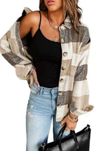 Shackets Plaid Color Block Button Down Jacket