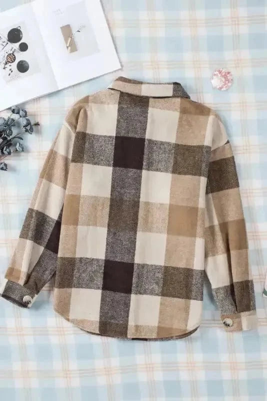 Shackets Plaid Color Block Button Down Jacket