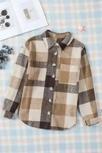 Shackets Plaid Color Block Button Down Jacket