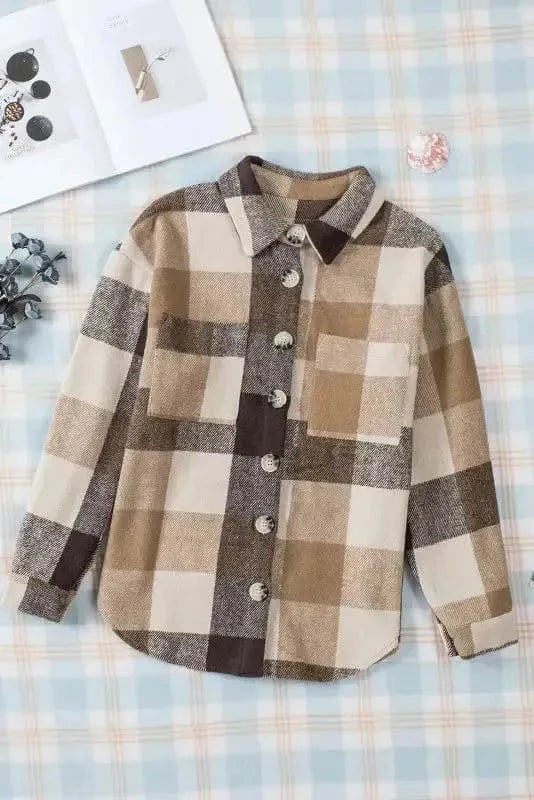 Shackets Plaid Color Block Button Down Jacket