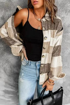 Shackets Plaid Color Block Button Down Jacket