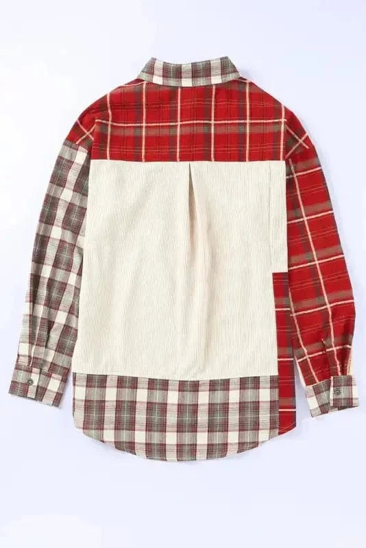 Shackets Plaid Corduroy Patchwork Shacket