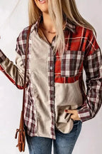 Shackets Plaid Corduroy Patchwork Shacket