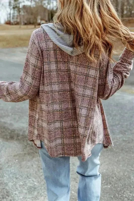 Shackets Purple Plaid Hooded Shacket – Cozy & Stylish