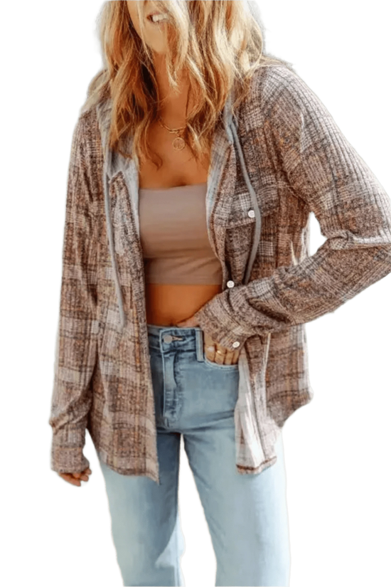 Shackets Purple / S / 95%Polyester+5%Elastane Purple Plaid Hooded Shacket – Cozy & Stylish