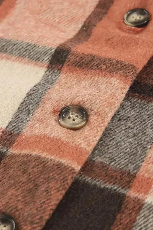 Shackets Red Plaid Buttoned Shirt Jacket