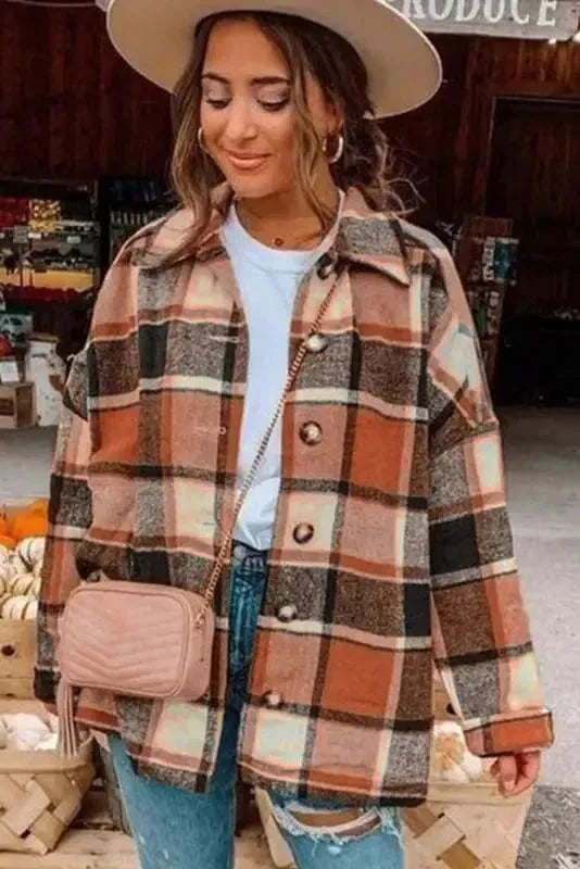 Shackets Red Plaid Buttoned Shirt Jacket
