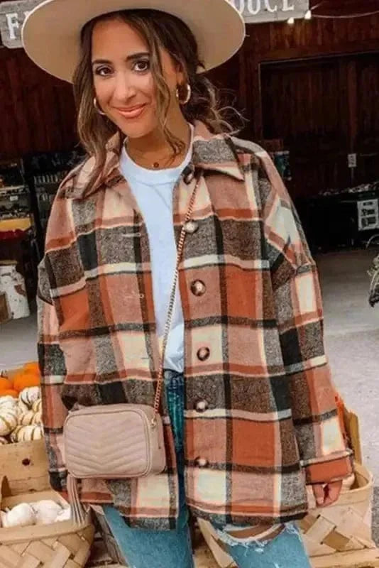 Shackets Red Plaid Buttoned Shirt Jacket