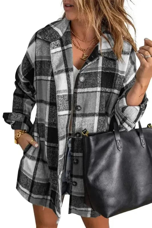 Shackets Red Plaid Buttoned Shirt Jacket