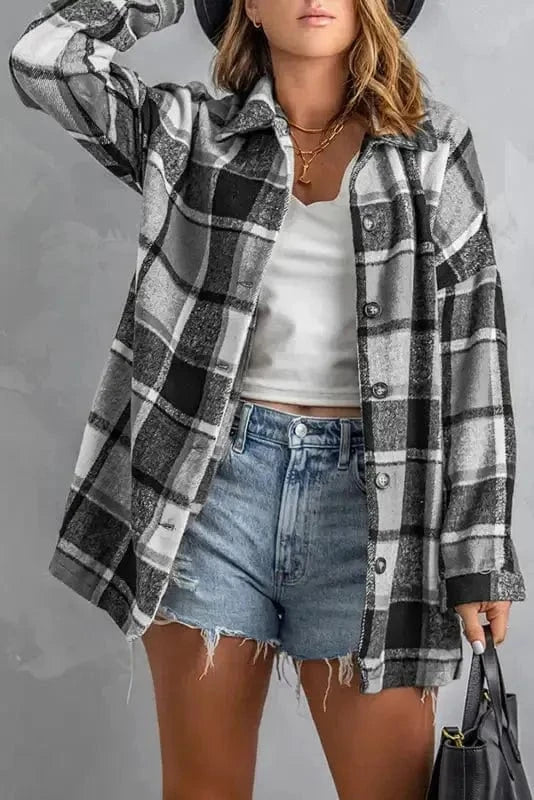 Shackets Red Plaid Buttoned Shirt Jacket