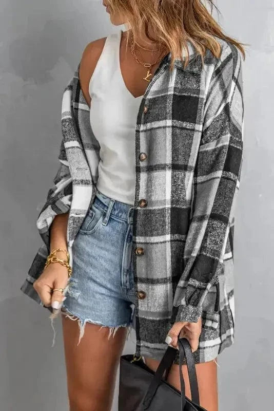 Shackets Red Plaid Buttoned Shirt Jacket