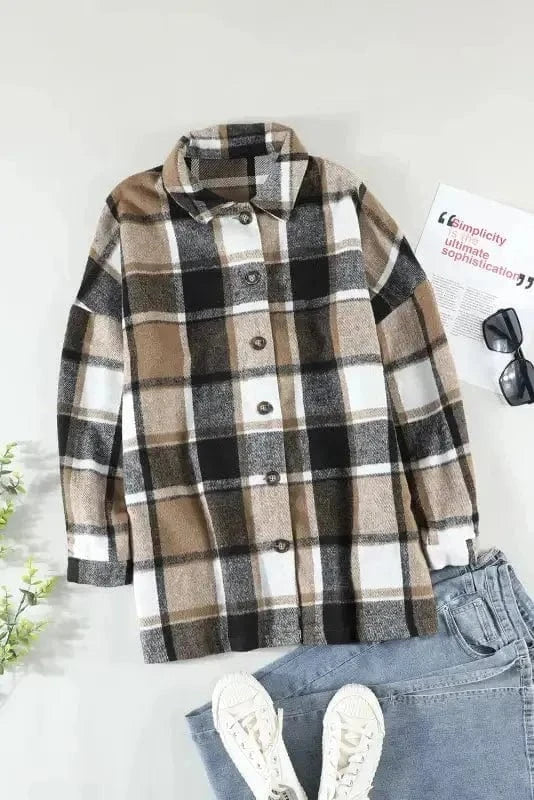 Shackets Red Plaid Buttoned Shirt Jacket