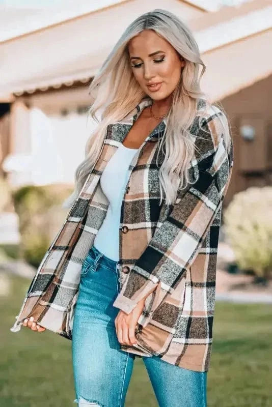Shackets Red Plaid Buttoned Shirt Jacket