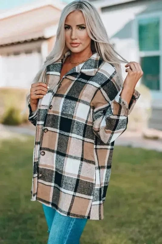 Shackets Red Plaid Buttoned Shirt Jacket