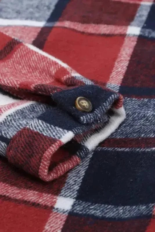 Shackets Red Plaid Buttoned Shirt Jacket