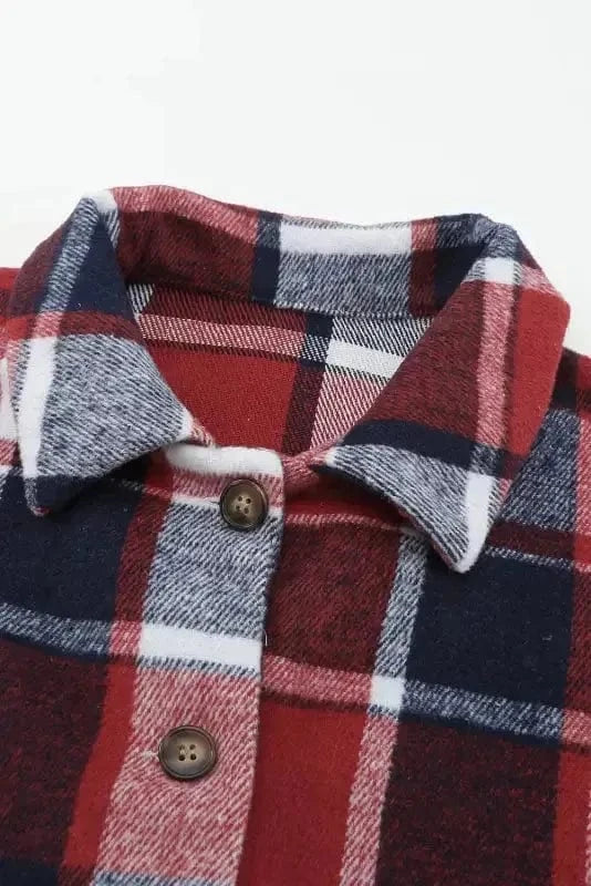Shackets Red Plaid Buttoned Shirt Jacket