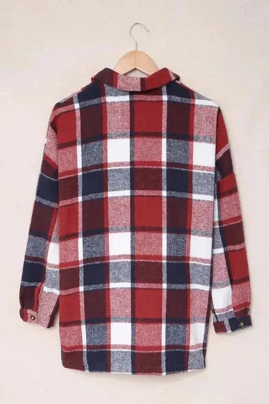 Shackets Red Plaid Buttoned Shirt Jacket