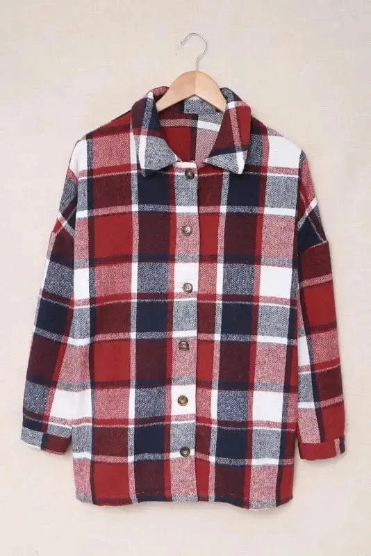 Shackets Red Plaid Buttoned Shirt Jacket