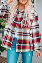 Shackets Red / S / 100%Polyester Oversized Plaid Shacket for Women