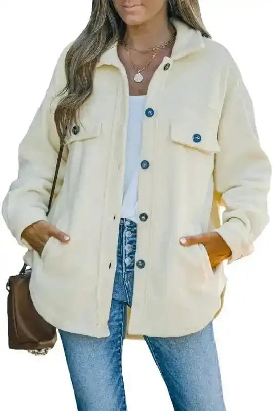 Shackets Turn Down Collar Buttoned Shirt Jacket