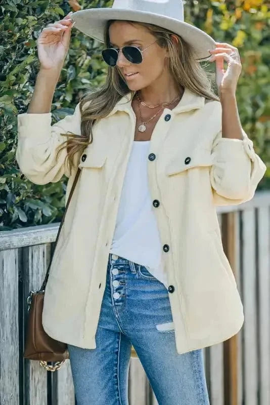 Shackets Turn Down Collar Buttoned Shirt Jacket