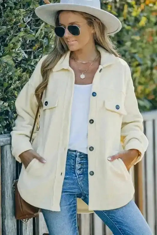 Shackets Turn Down Collar Buttoned Shirt Jacket
