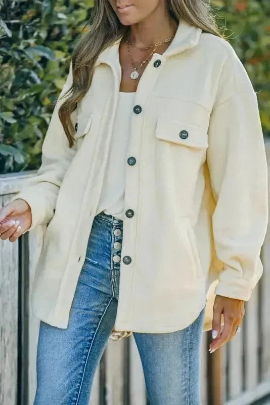 Shackets Turn Down Collar Buttoned Shirt Jacket