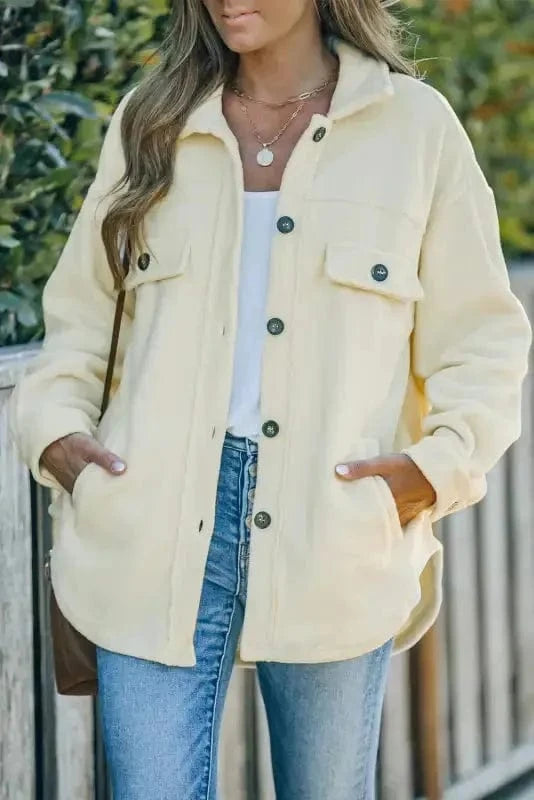 Shackets Turn Down Collar Buttoned Shirt Jacket