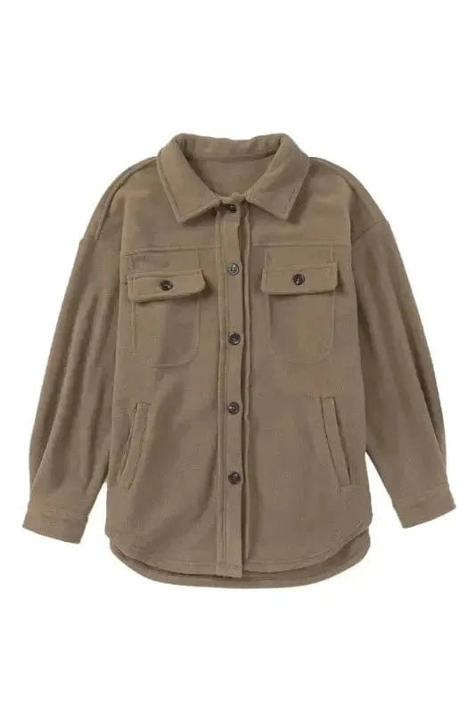 Shackets Turn Down Collar Buttoned Shirt Jacket