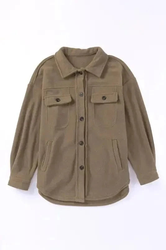 Shackets Turn Down Collar Buttoned Shirt Jacket