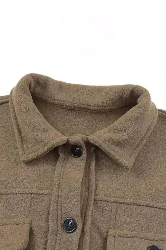 Shackets Turn Down Collar Buttoned Shirt Jacket