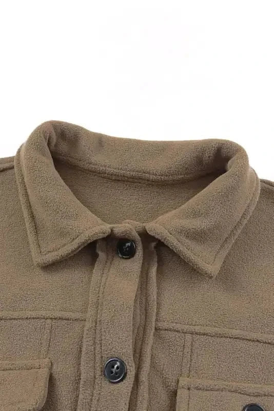 Shackets Turn Down Collar Buttoned Shirt Jacket